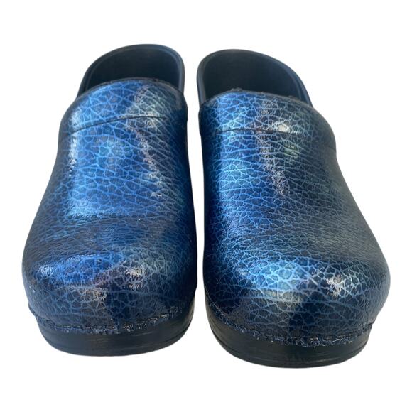 DANSKO Professional Metallic Blue Crackle Clogs EU 35 US 5 Nurse Work Shoe - Picture 6 of 16